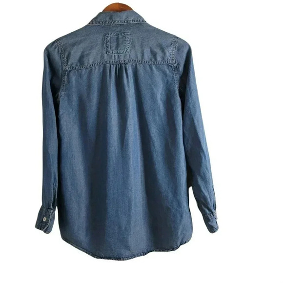 Justice Girls Top Denim Button Down Long Sleeve Shirt Rhinestone Sparkle Blue 14 - Picture 2 of 10